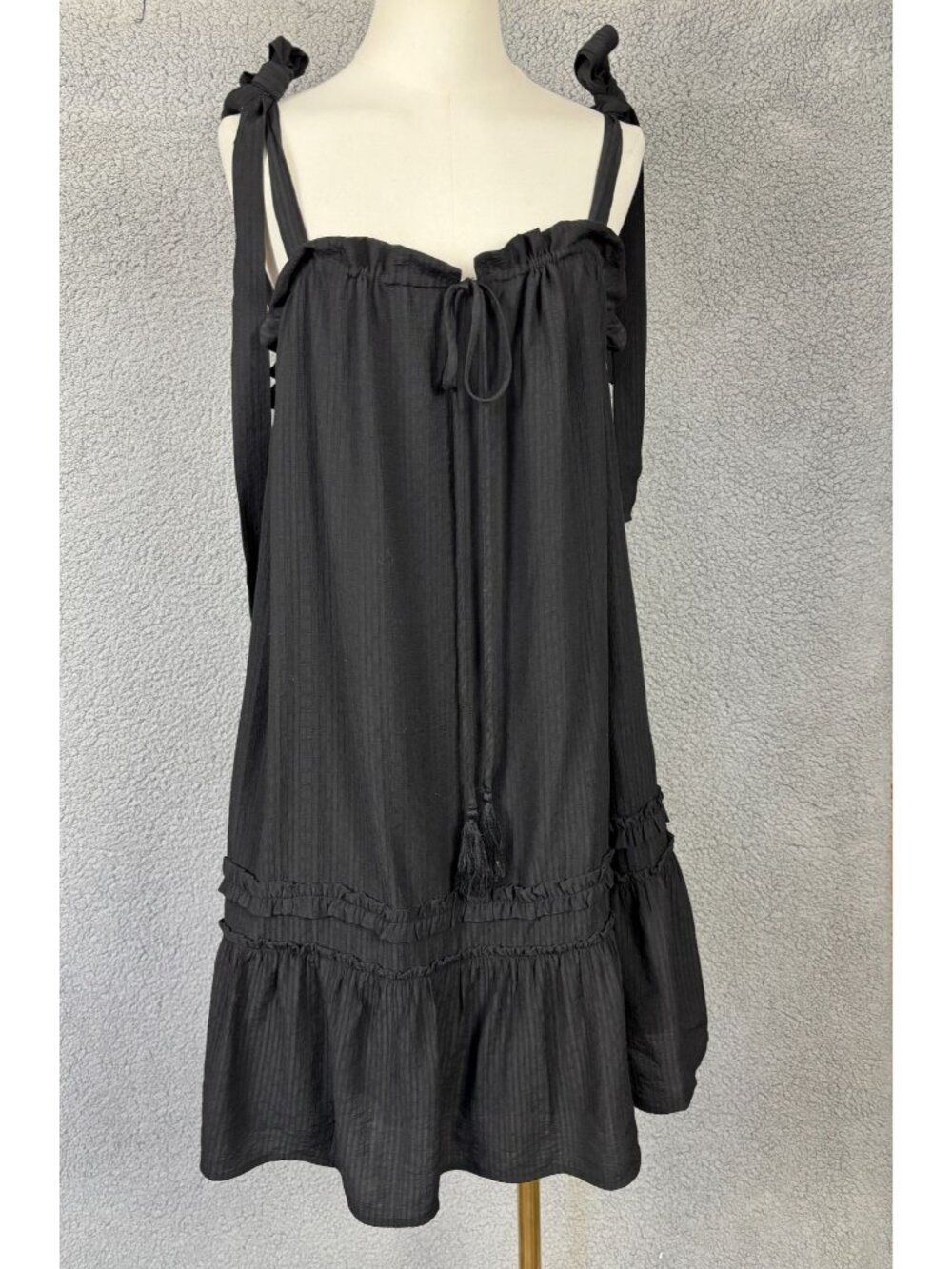 Roschico Women's Black Sleeveless Dress Adjustable Straps Ruffle Design XL NWT's